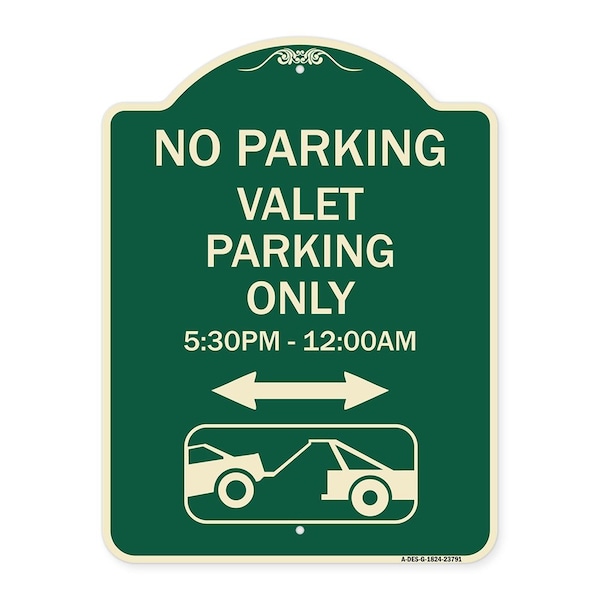 Signmission No Parking Valet Parking 5-30pm-12-00am Heavy-Gauge Aluminum Sign, 24" x 18", G-1824-23791 A-DES-G-1824-23791 - main